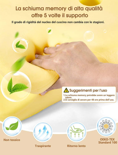 Cuscino Cervicale per Dormire 2 in 1 - Cuscino in Memory Foam per Dormitori Laterali, Supini E Supporto Ergonomico, Con Federa Sfoderabile E Lavabile, 61X41X12/13Cm