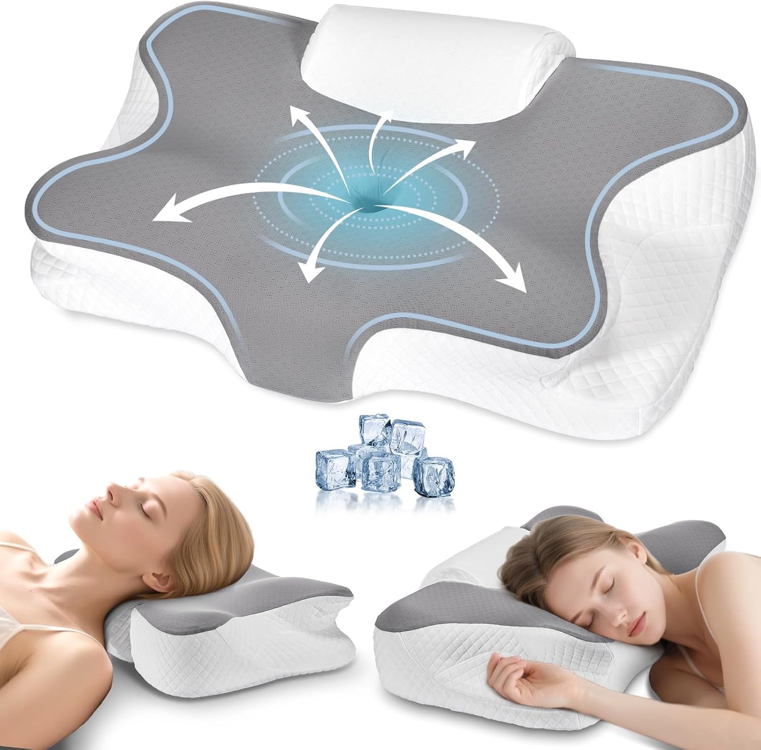 Cuscino Cervicale per Dormire 2 in 1 - Cuscino in Memory Foam per Dormitori Laterali, Supini E Supporto Ergonomico, Con Federa Sfoderabile E Lavabile, 61X41X12/13Cm