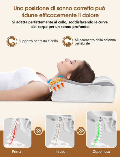 Cuscino Cervicale per Dormire 2 in 1 - Cuscino in Memory Foam per Dormitori Laterali, Supini E Supporto Ergonomico, Con Federa Sfoderabile E Lavabile, 61X41X12/13Cm